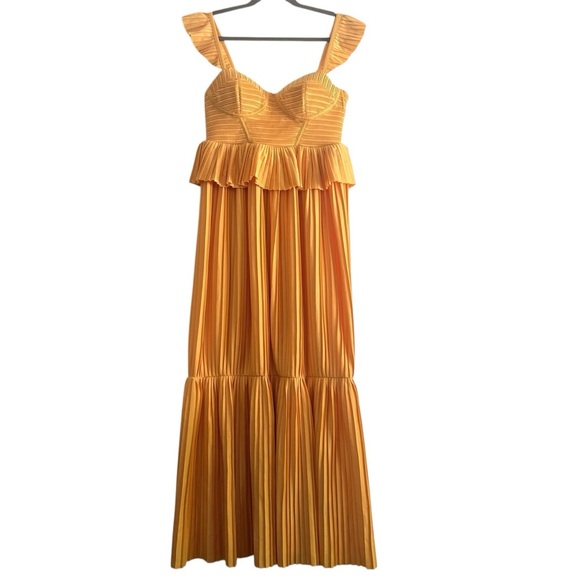 ASOS DESIGN Petite Corset Detail Pleated Tiered Maxi Dress in Marigold Size 6 - Picture 4 of 11